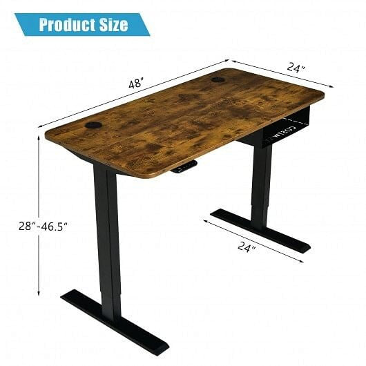 48-inch Electric Height Adjustable Standing Desk with Control Panel-Walnut-7