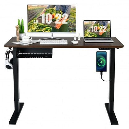 48-inch Electric Height Adjustable Standing Desk with Control Panel-Walnut-9