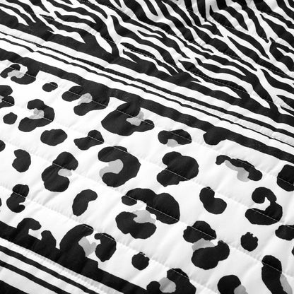 King Animal Print Zebra Leopard Black White Lightweight Reversible Quilt Set