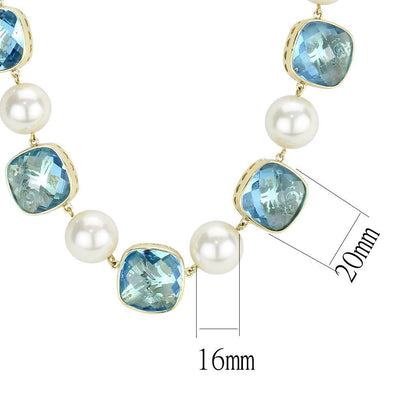 LO4706 - Gold Brass Necklace with Synthetic Synthetic Glass in Sea Blue-1