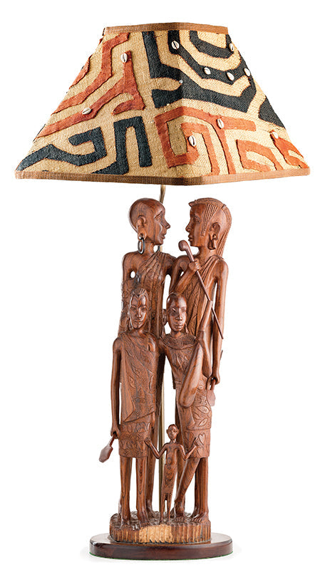 Maasai Warrior Family Lamp with Kuba Shade-0