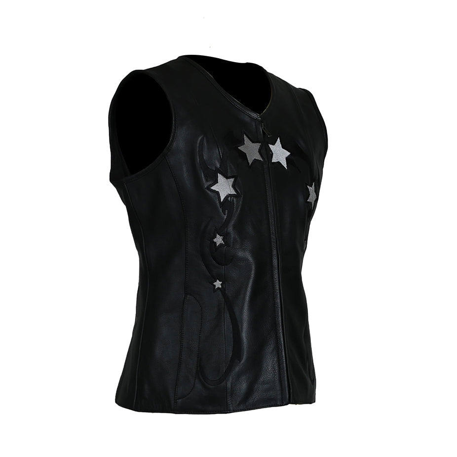 MKL - Charming Star Women's Leather Motorcycle Vest-1