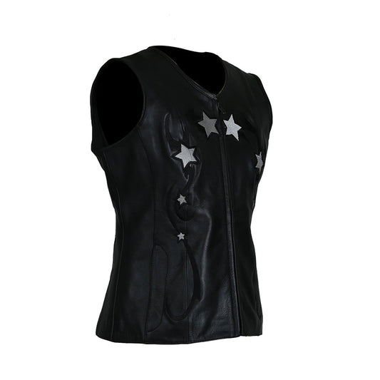 MKL - Charming Star Women's Leather Motorcycle Vest-1