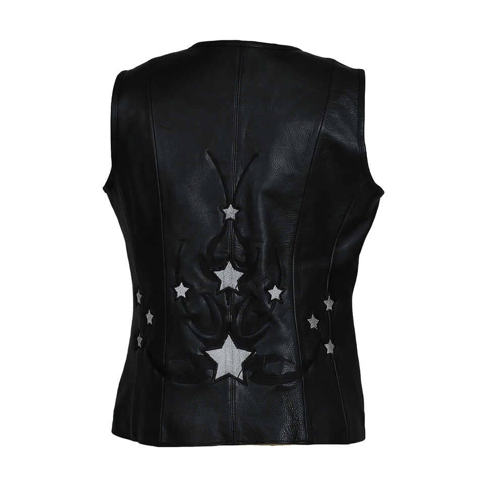 MKL - Charming Star Women's Leather Motorcycle Vest-3