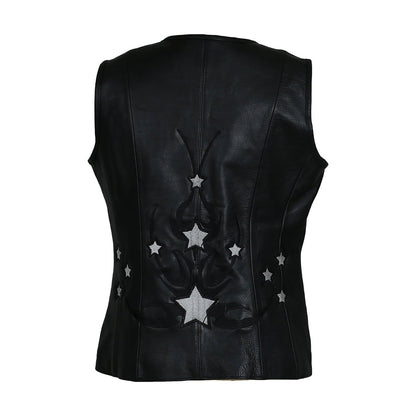 MKL - Charming Star Women's Leather Motorcycle Vest-3