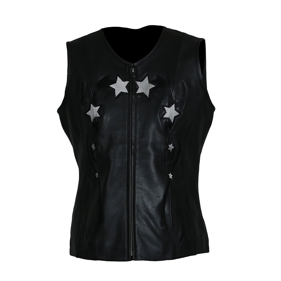 MKL - Charming Star Women's Leather Motorcycle Vest-0