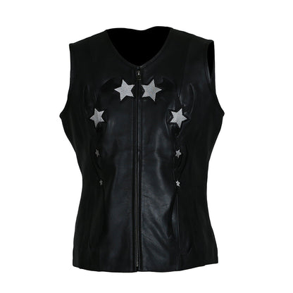 MKL - Charming Star Women's Leather Motorcycle Vest-0