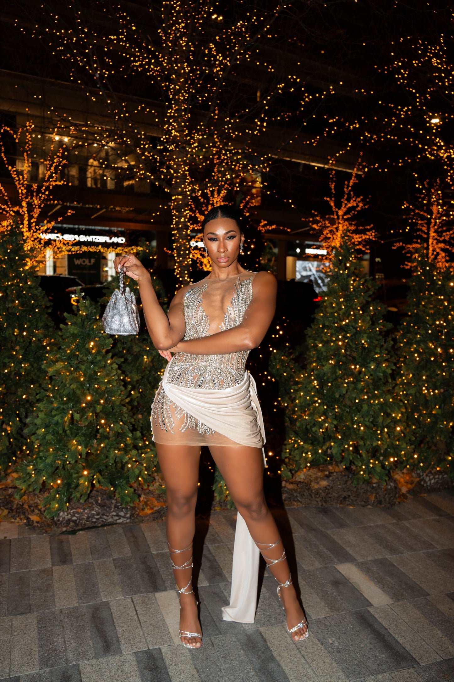 Draped Embellished Velvet Cocktail Dress-3