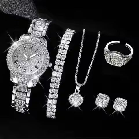 Roman Dial Women's Luxury Quartz Watch Set-1