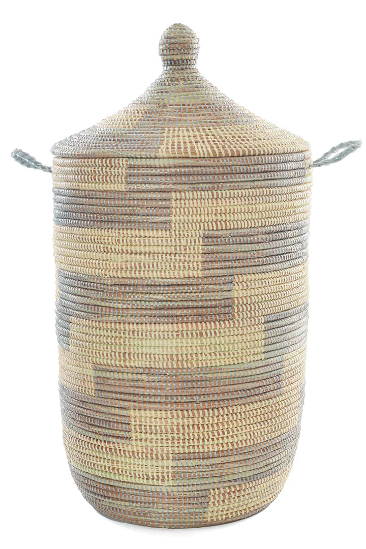 2 Silver & Cream Stairstep Hamper Basket from Senegal