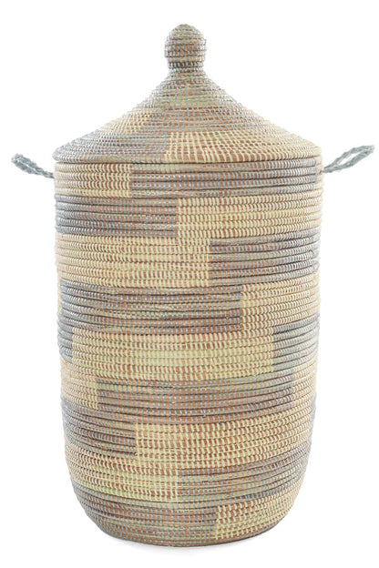 2 Silver & Cream Stairstep Hamper Basket from Senegal