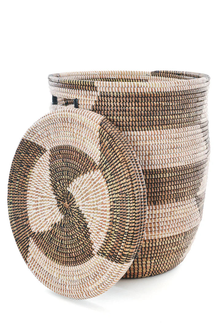 3 Black & White Herringbone Flat Lid Hamper Basket