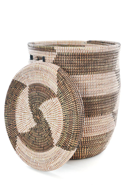 3 Black & White Herringbone Flat Lid Hamper Basket