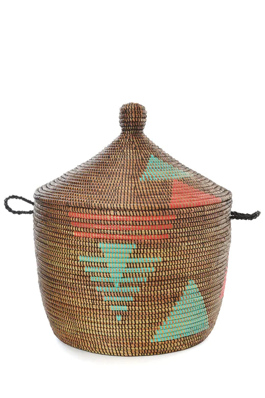 Red and Aqua Tribal Design Basket Set of (3 Baskets)