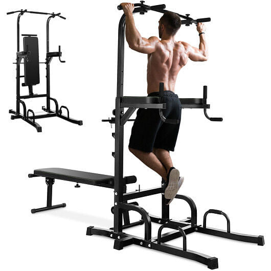 Power Tower Pull Up Bar Stand with Adjustable Heights and Bench-1