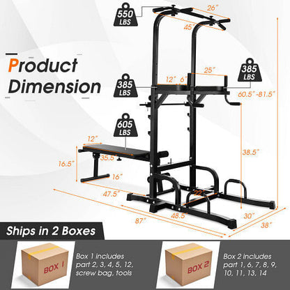 Power Tower Pull Up Bar Stand with Adjustable Heights and Bench-3