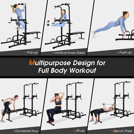 Power Tower Pull Up Bar Stand with Adjustable Heights and Bench-2