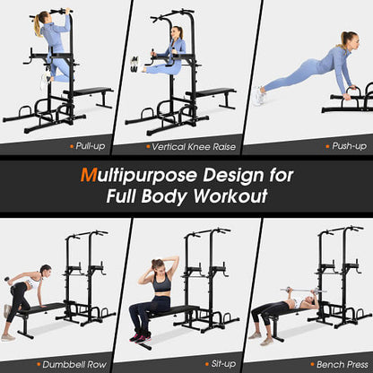 Power Tower Pull Up Bar Stand with Adjustable Heights and Bench-2