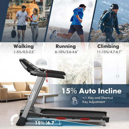 4.75 HP Folding Treadmill with Auto Incline and 20 Preset Programs-Black-3