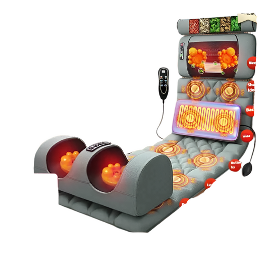 Electric Full Body Massage Mattress with Heat, Airbag, and Kneading Grey-0