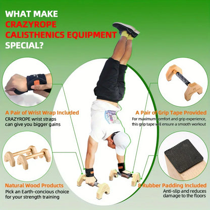 Wooden Push-up Bar Stands - Gym Fitness Training-2