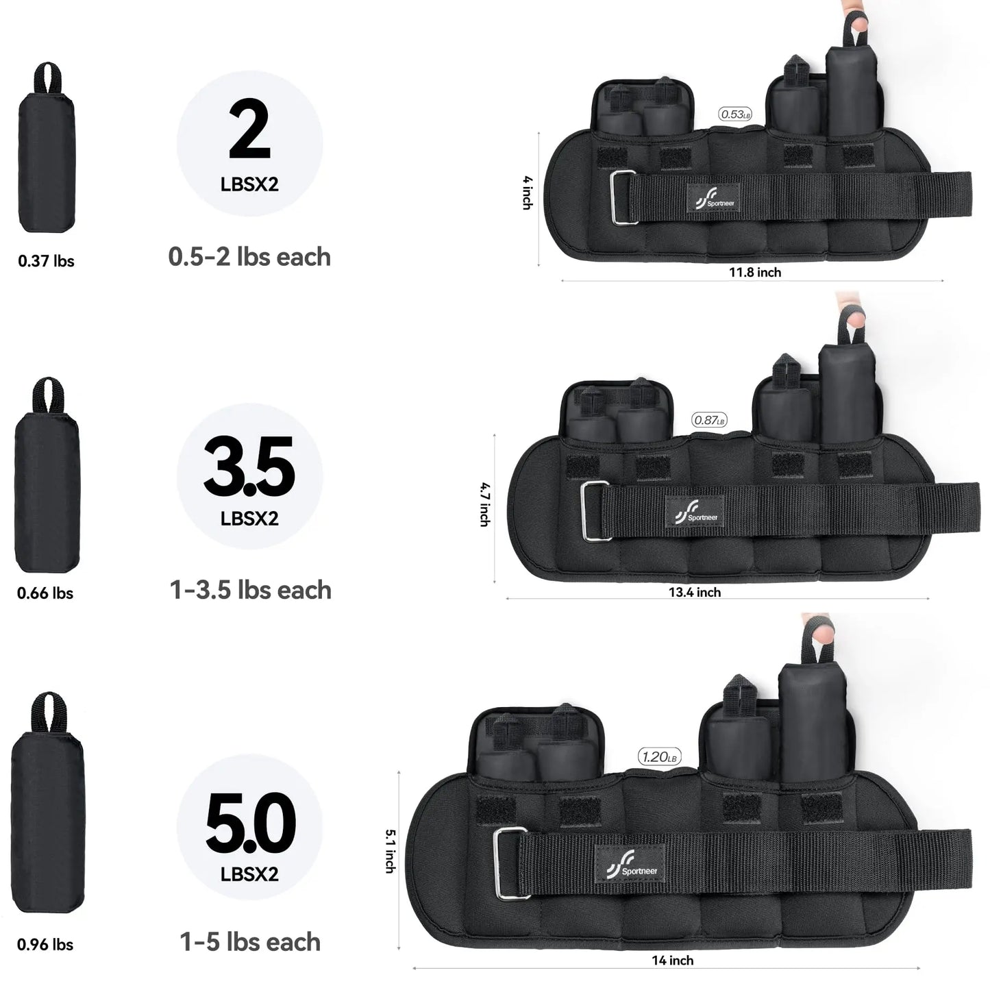 Adjustable Ankle Weights - 1 Pair, 4lbs-2