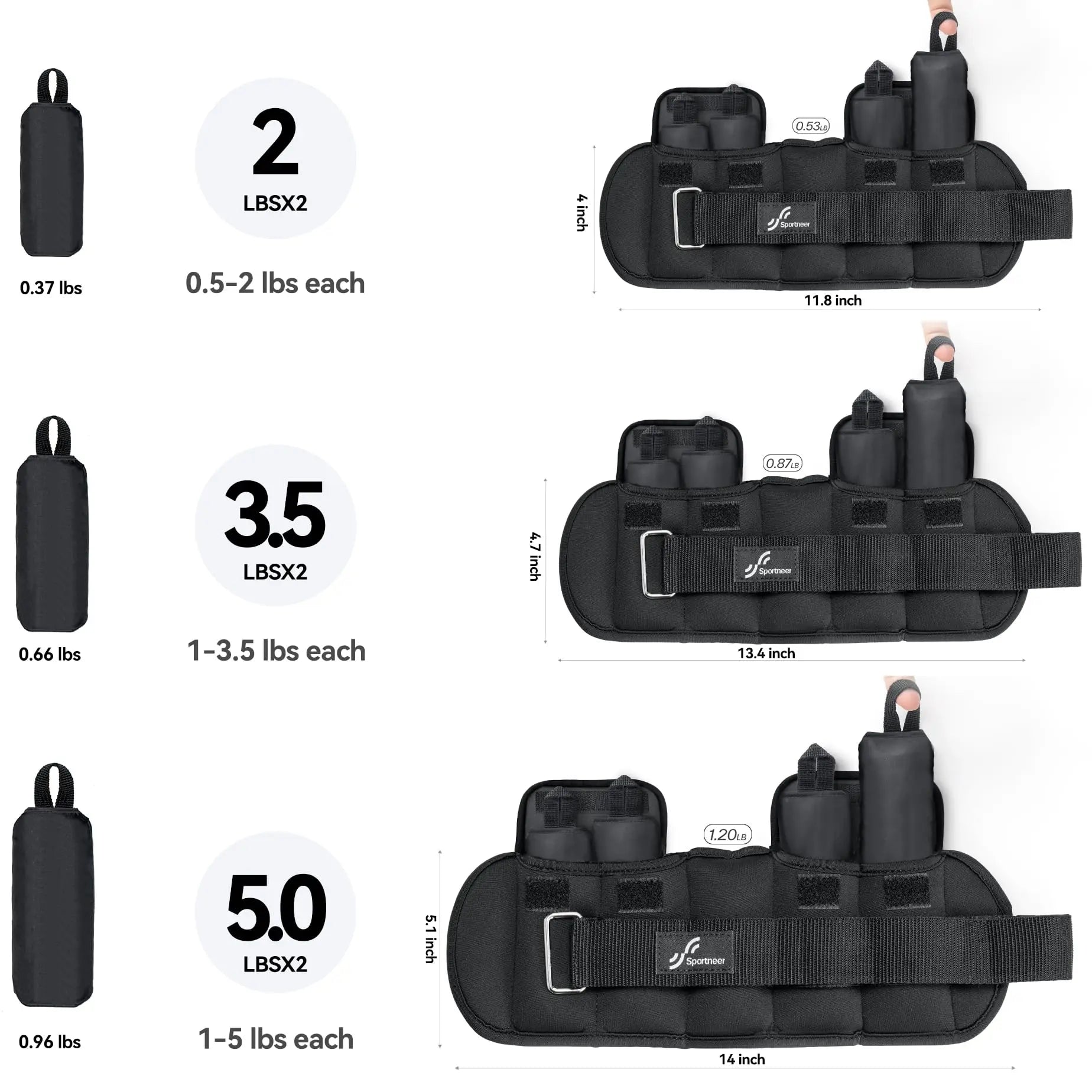 Adjustable Ankle Weights - 1 Pair, 4lbs-2