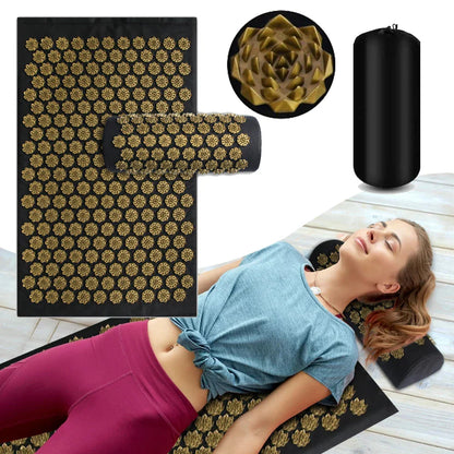 3PCS Acupressure Yoga Mat And Pillow Set Massage Cushion Gold-1