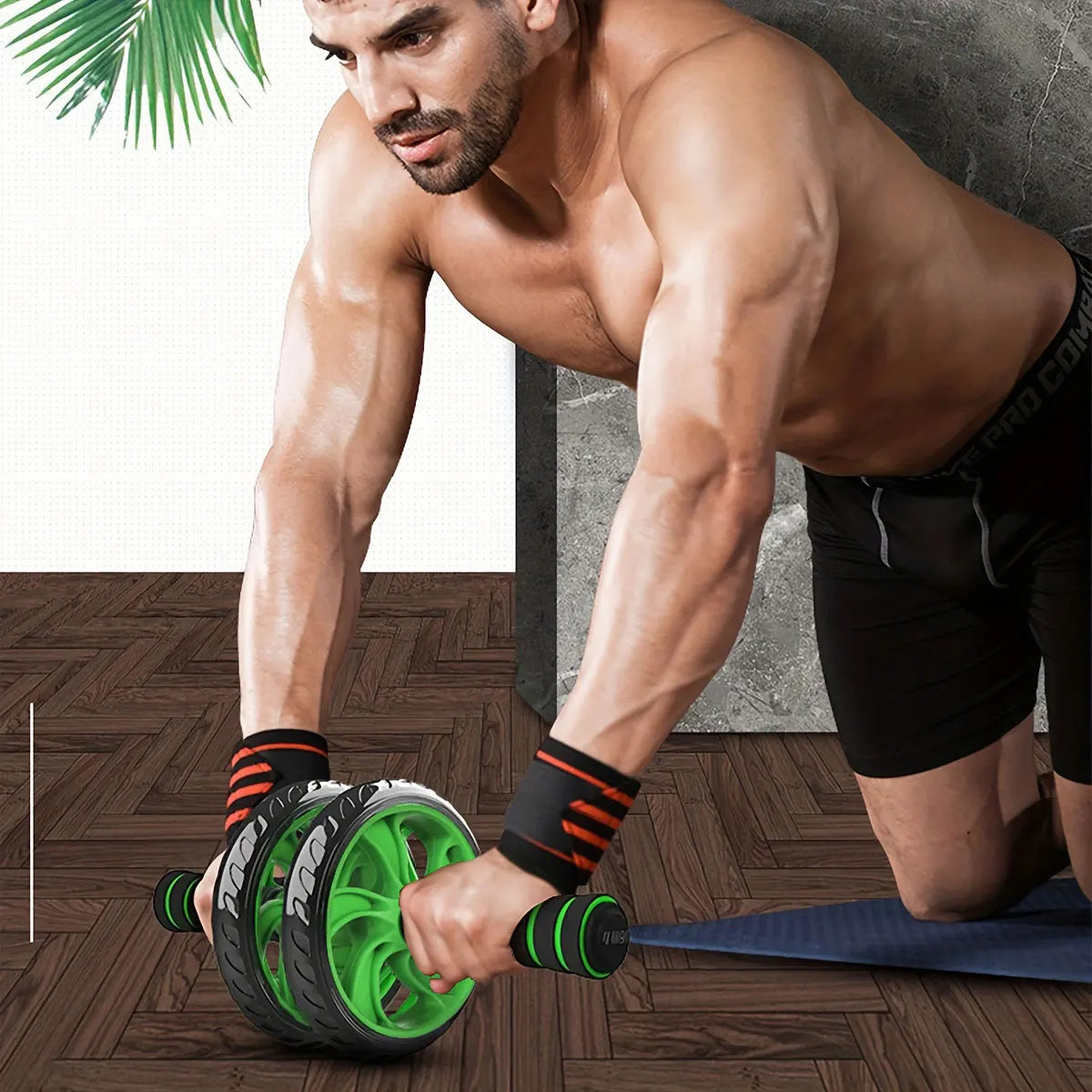 Double-Wheeled Ab Roller Non-Slip Muscle Trainer Green-1