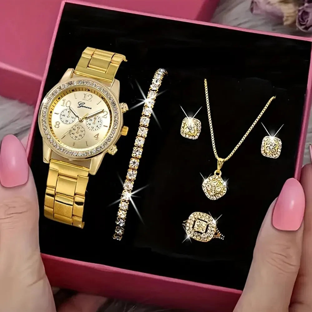 Women’s Luxury Gold Watch Jewelry Set (5PCS)-2