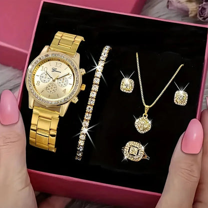Women’s Luxury Gold Watch Jewelry Set (5PCS)-2