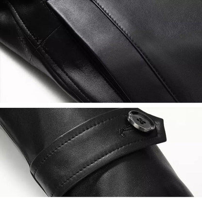 Spectra Mens Fashion Double Breasted Leather Blazer Coat-2