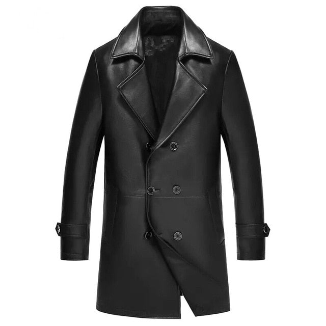 Spectra Mens Fashion Double Breasted Leather Blazer Coat-0