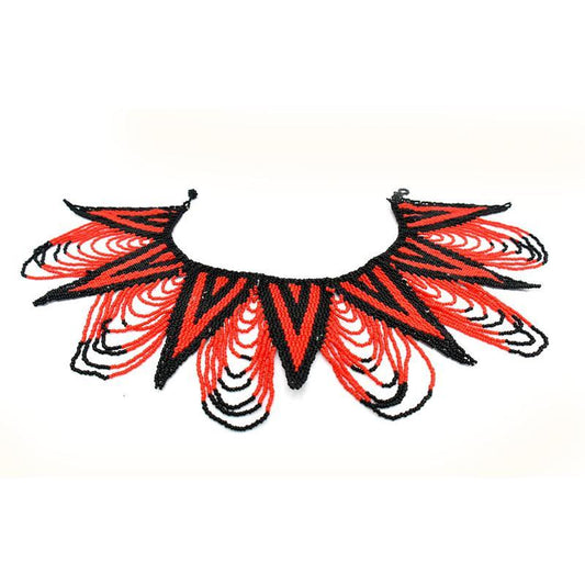 Spike long Beaded Bib Necklace 01-0