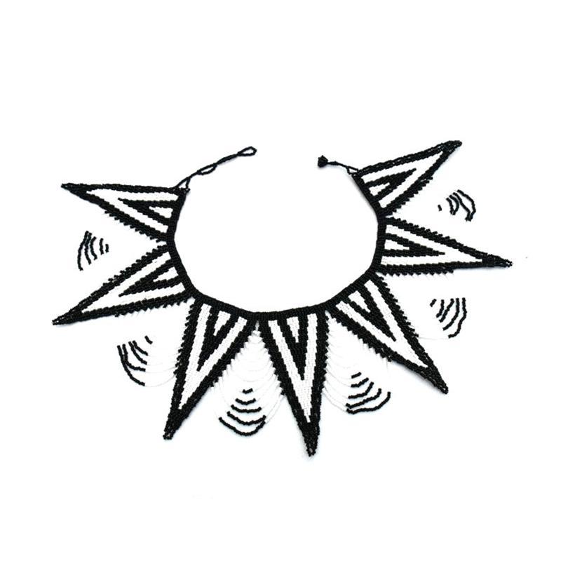 Spike long Beaded Bib Necklace 03-0