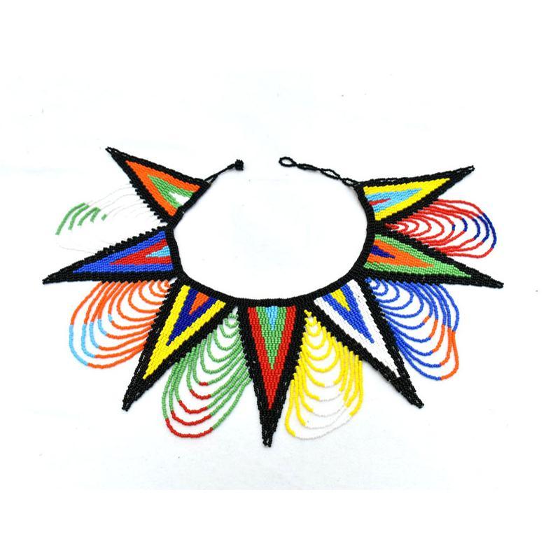 Spike long Beaded Bib Necklace 04-0