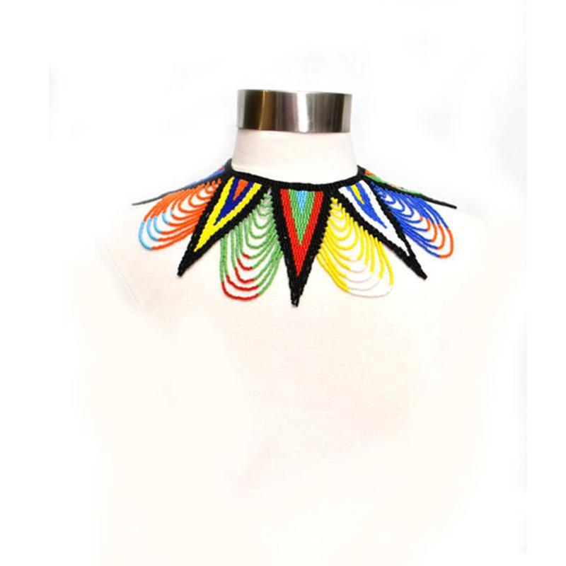 Spike long Beaded Bib Necklace 04-1