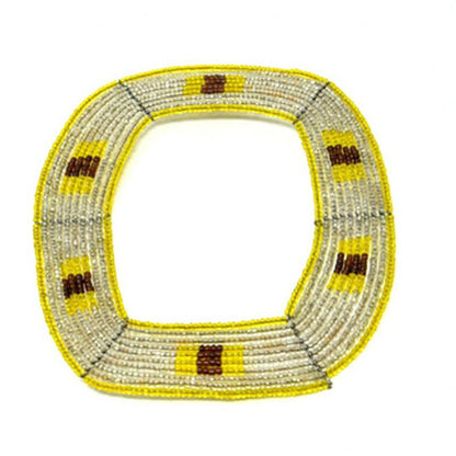 Maasai Square Beaded Bangle 05 - Bronze, Silver & Yellow-0