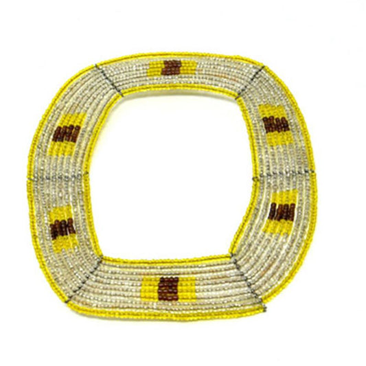 Maasai Square Beaded Bangle 05 - Bronze, Silver & Yellow-0