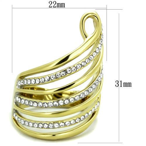TK1909 - Two-Tone IP Gold (Ion Plating) Stainless Steel Ring with Top Grade Crystal  in Clear-1