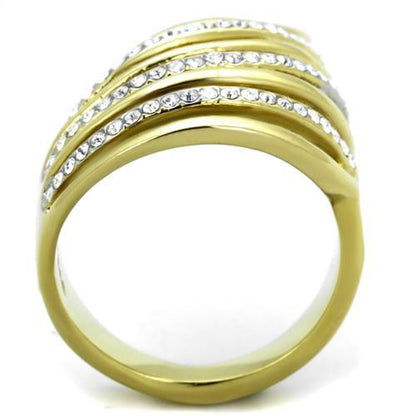 TK1909 - Two-Tone IP Gold (Ion Plating) Stainless Steel Ring with Top Grade Crystal  in Clear-2