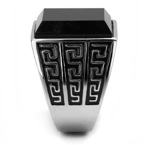 TK3076 - High polished (no plating) Stainless Steel Ring with Synthetic Onyx in Jet-3