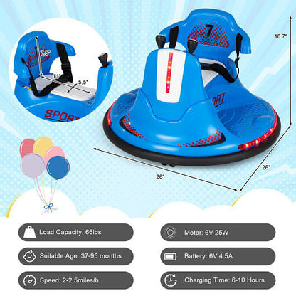 12V Kids Ride On Bumper Car with Remote Control Lights and Music-Blue-2