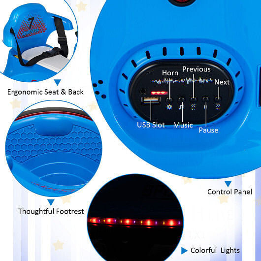 12V Kids Ride On Bumper Car with Remote Control Lights and Music-Blue-3