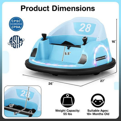 12V 360 Ride on Bumper Car for Toddlers with Remote Control-Light Blue-2