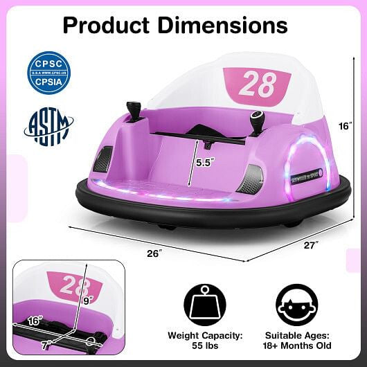 12V 360 Ride on Bumper Car for Toddlers with Remote Control-Light Blue-7