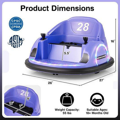 12V 360 Ride on Bumper Car for Toddlers with Remote Control-Light Blue-17