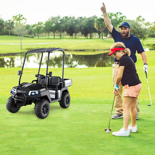 24V Kids Golf Cart 4WD 2-Seater Ride on Car with Storage Trunk and Horn-Black-0