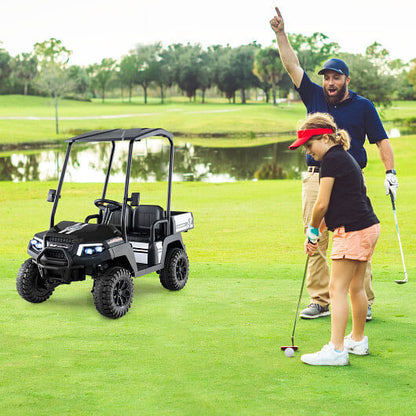 24V Kids Golf Cart 4WD 2-Seater Ride on Car with Storage Trunk and Horn-Black-0