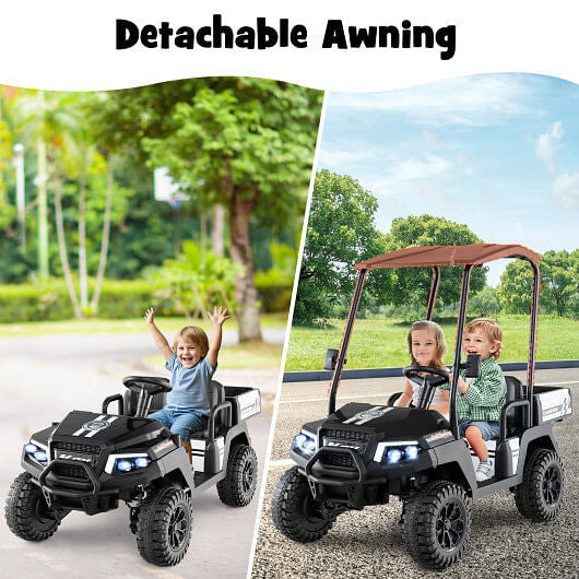 24V Kids Golf Cart 4WD 2-Seater Ride on Car with Storage Trunk and Horn-Black-1
